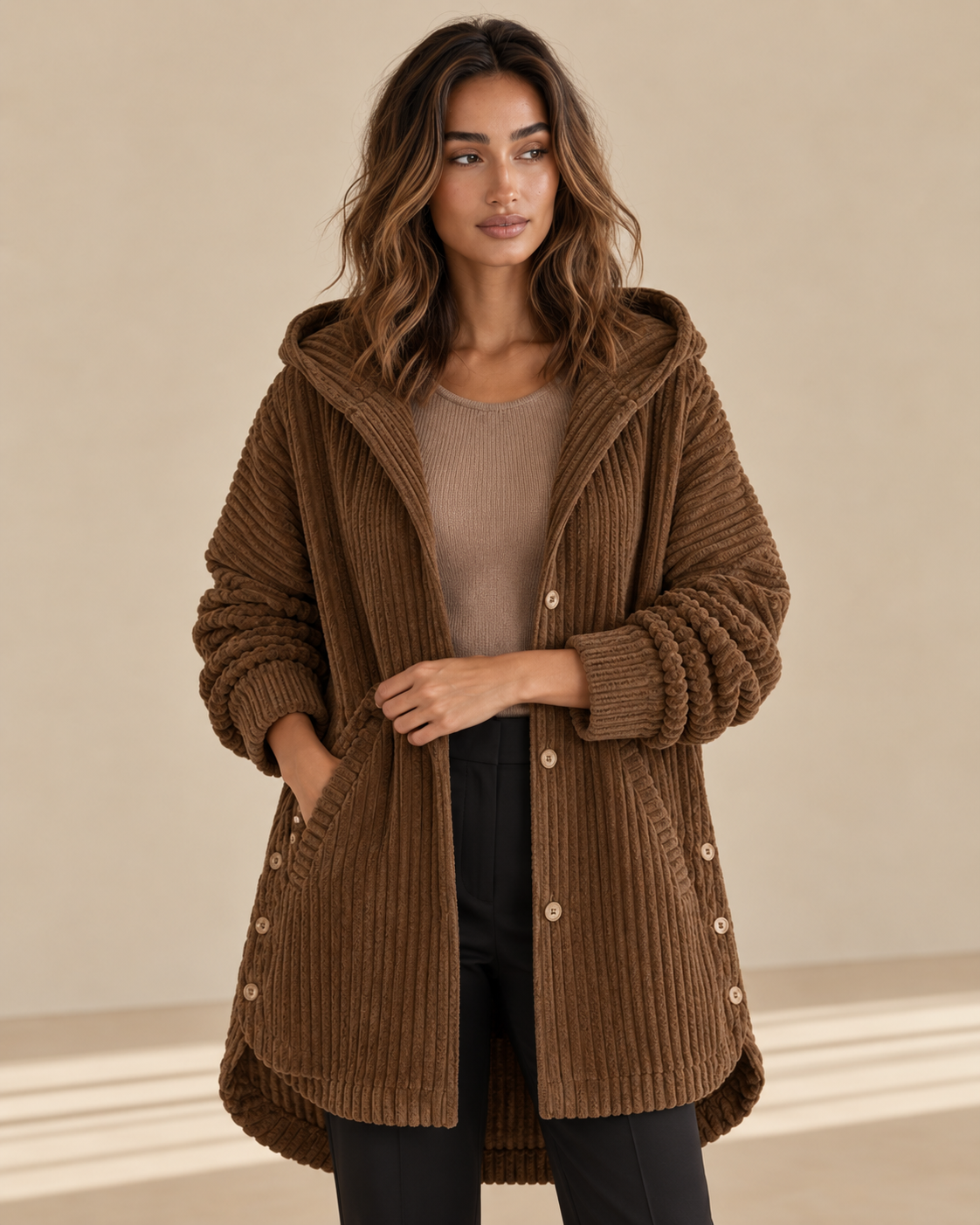 Francesca™ | Cappotto con cappuccio a coste