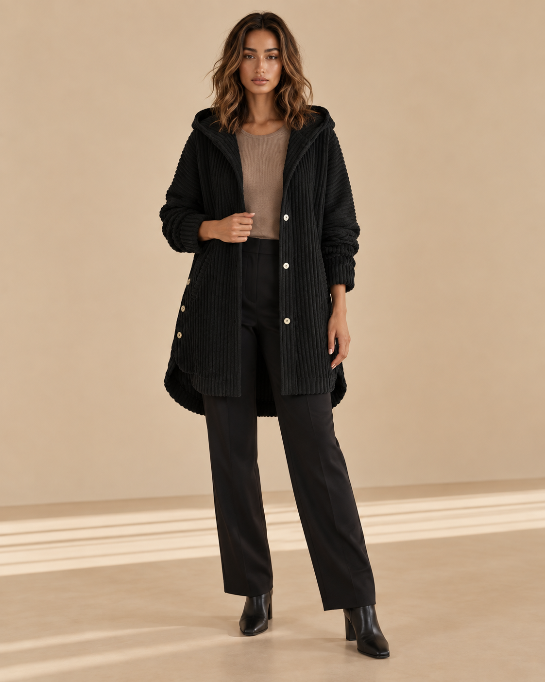 Francesca™ | Cappotto con cappuccio a coste