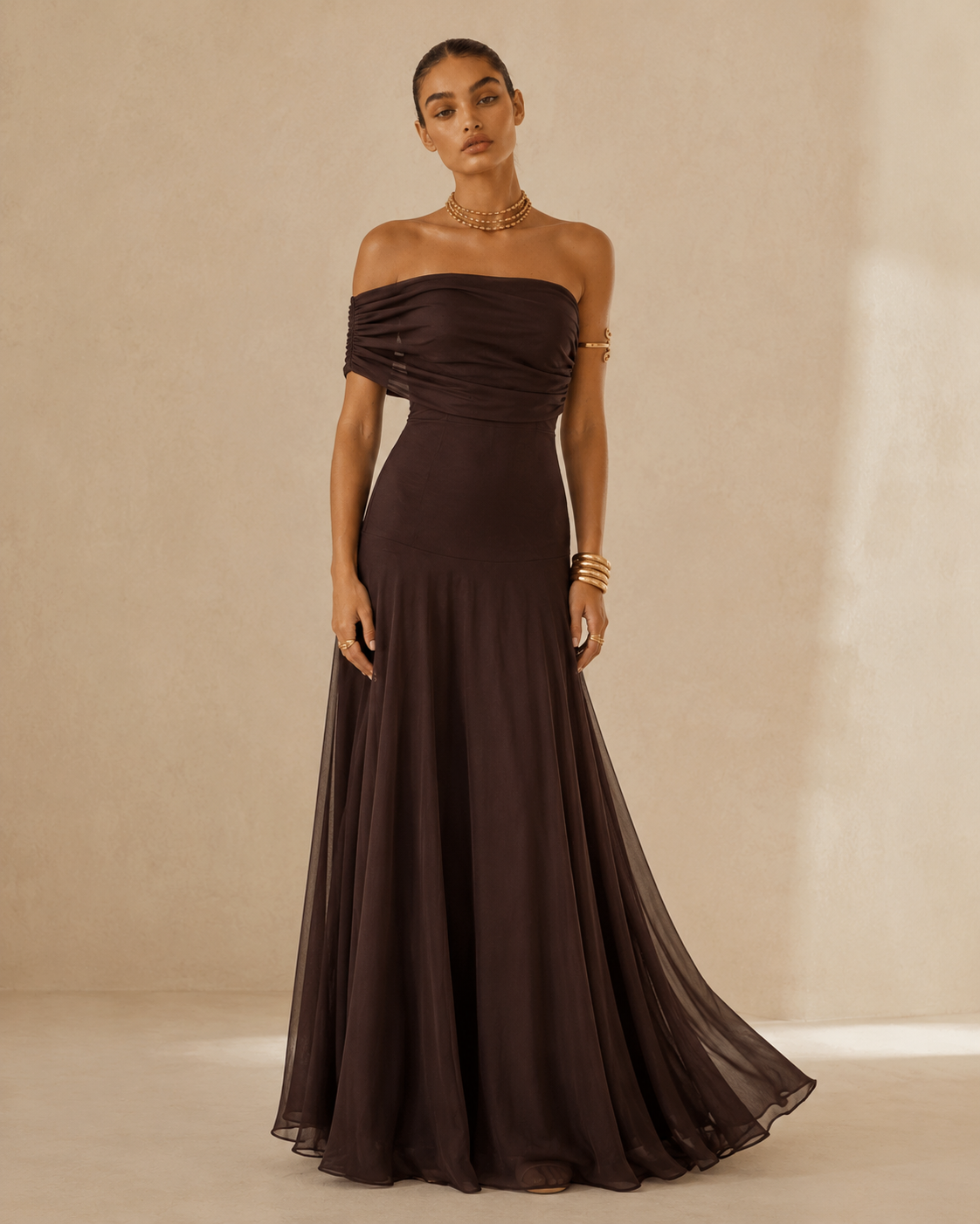 Greta™ | Abito drappeggiato con spalle scoperte