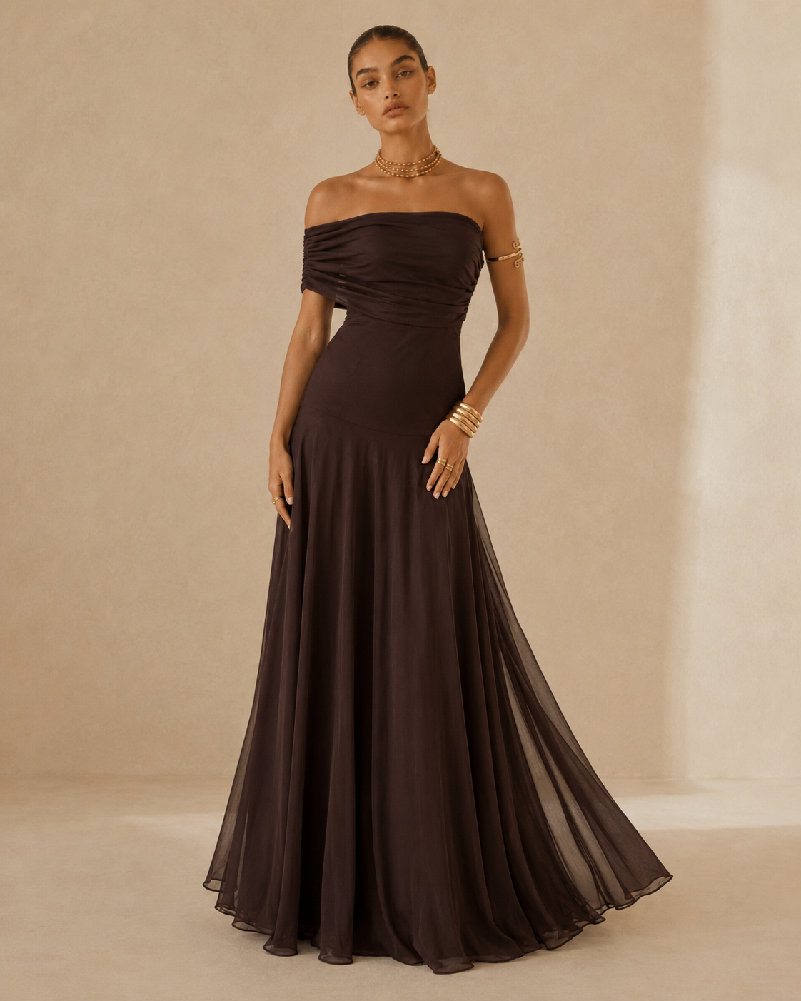 Greta™ | Abito drappeggiato con spalle scoperte