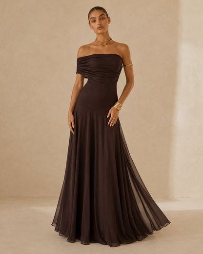 Greta™ | Abito drappeggiato con spalle scoperte