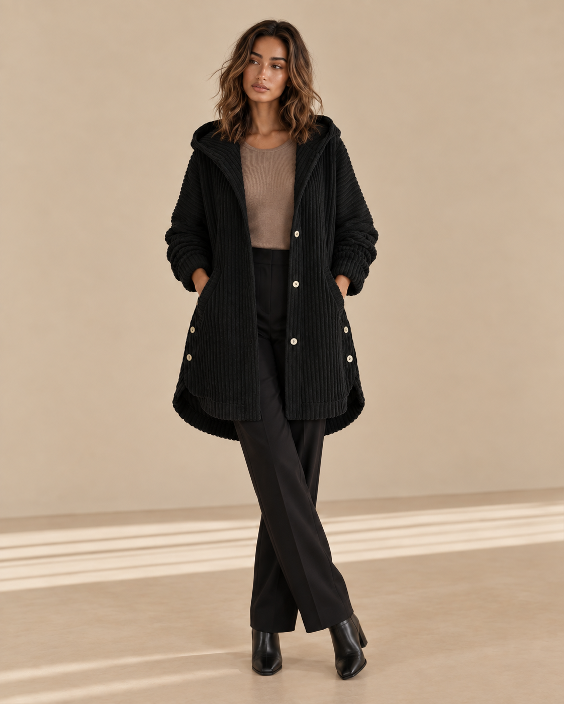 Francesca™ | Cappotto con cappuccio a coste