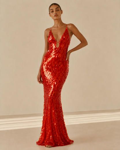 Isabella™ | Abito con paillettes e scollo a V