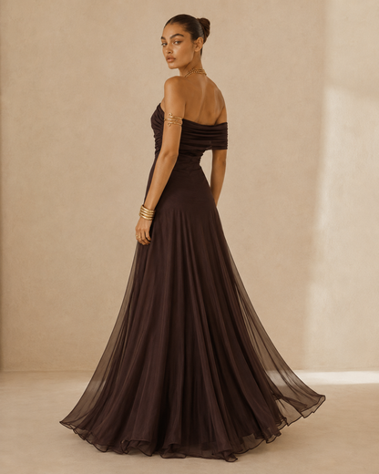 Greta™ | Abito drappeggiato con spalle scoperte