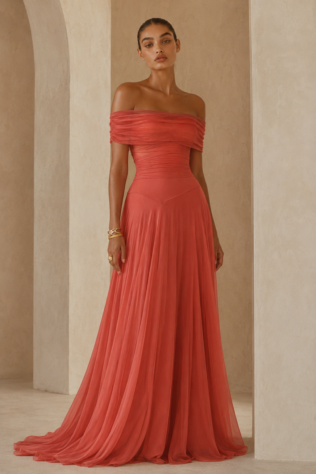 Greta™ | Abito drappeggiato con spalle scoperte