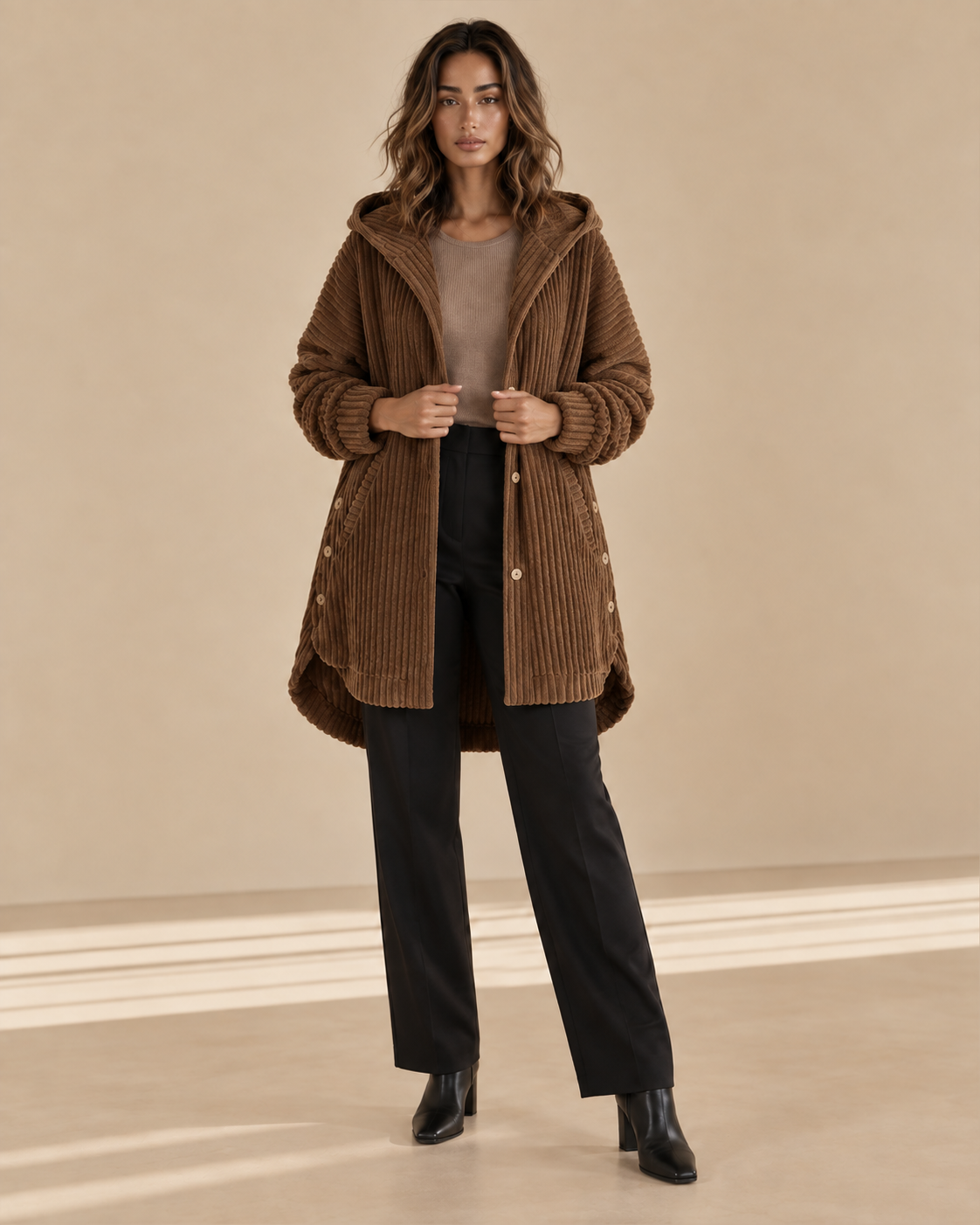 Francesca™ | Cappotto con cappuccio a coste