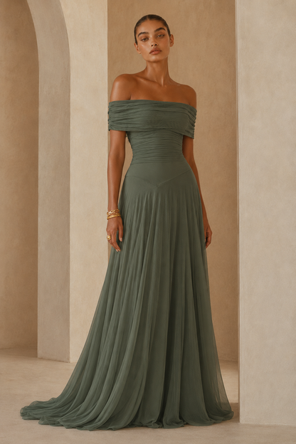 Greta™ | Abito drappeggiato con spalle scoperte