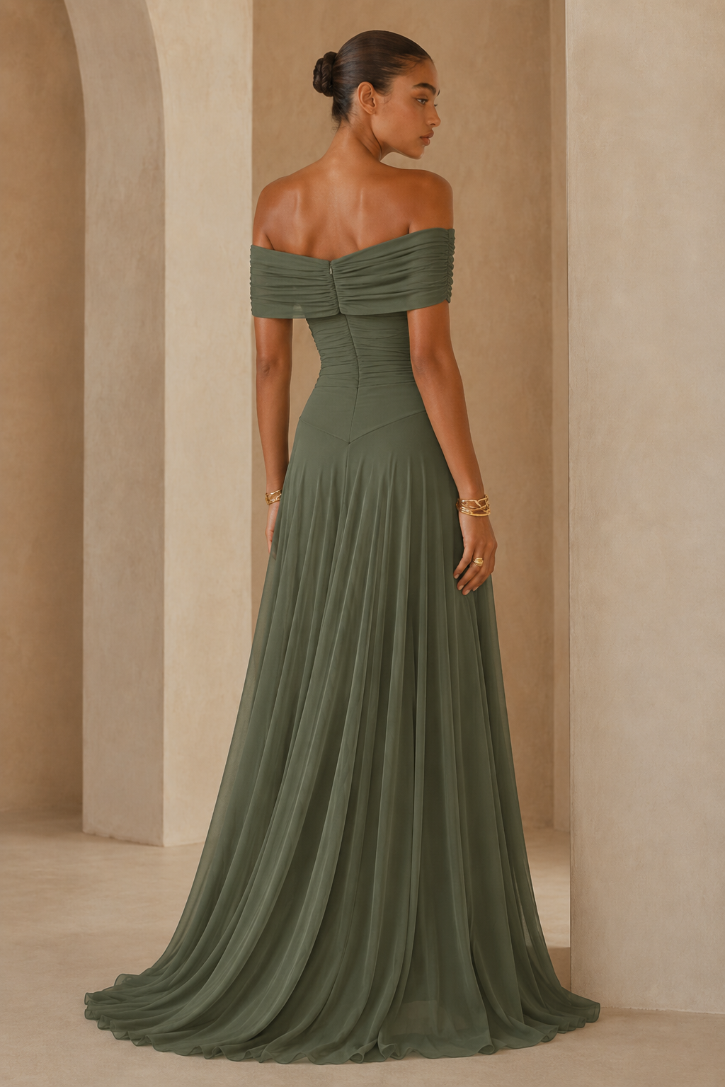 Greta™ | Abito drappeggiato con spalle scoperte