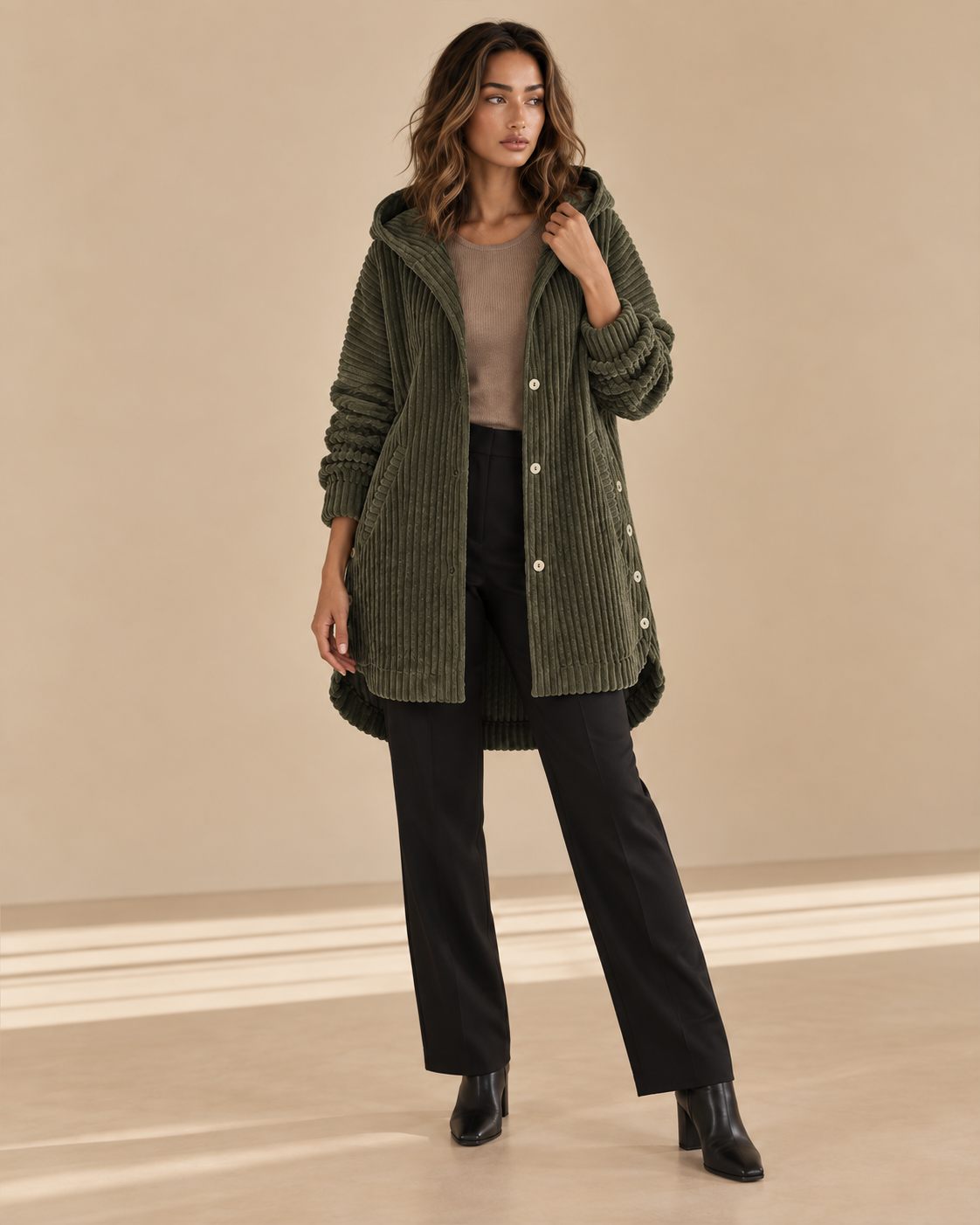 Francesca™ | Cappotto con cappuccio a coste