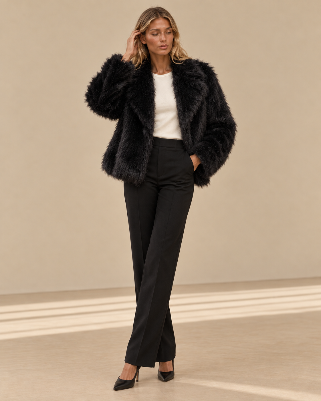 Ilaria™ | Giacca effetto pelliccia con revers